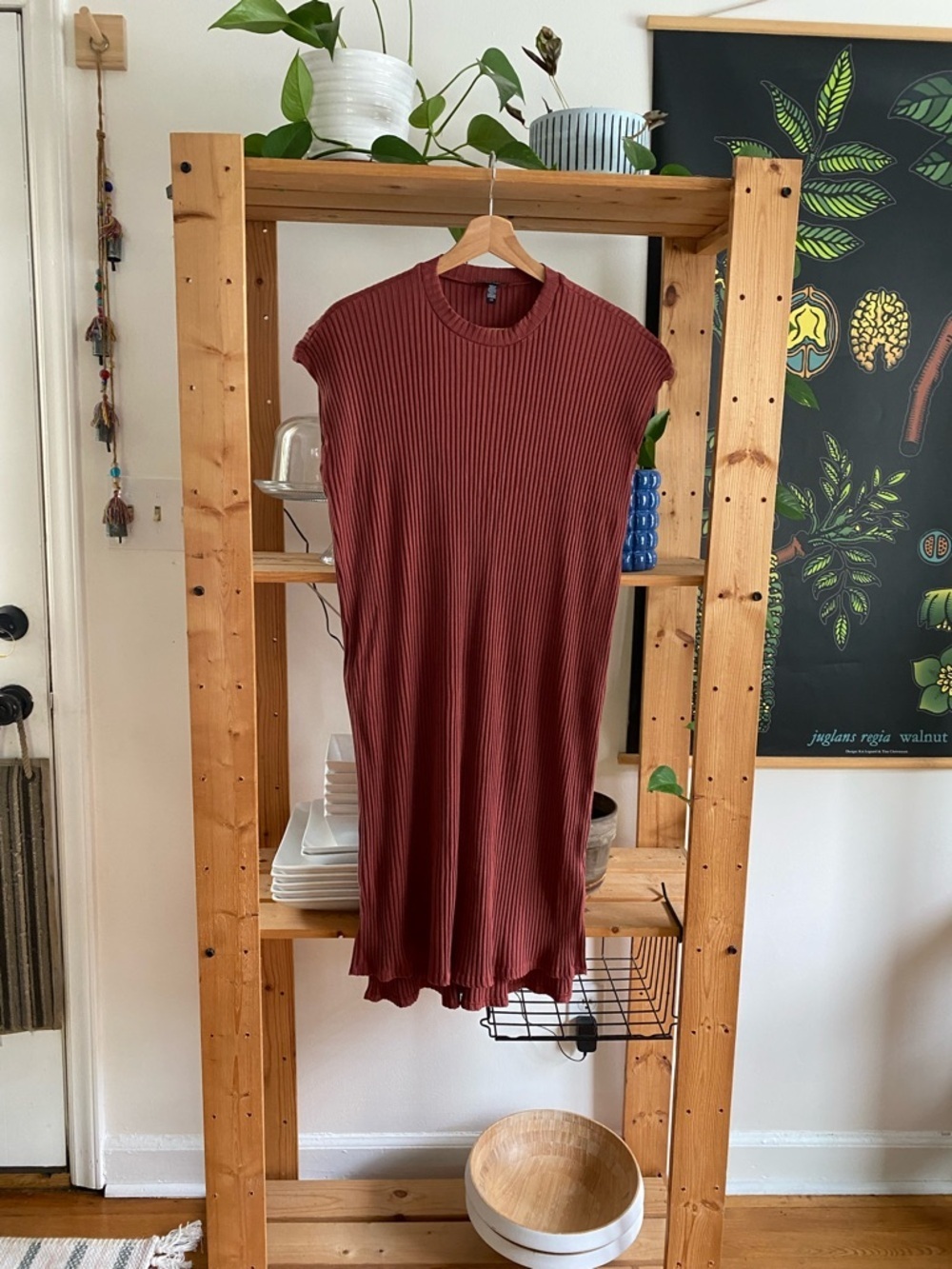 Eileen Fisher Rust Orange Textured Stretch Rib Crew Neck Dress Large - Picture 5 of 15